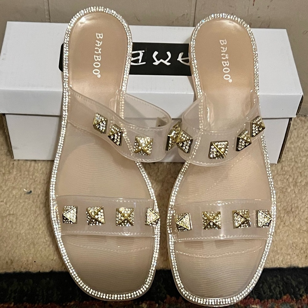 Bamboo rhinestone studded jelly sandals size 10